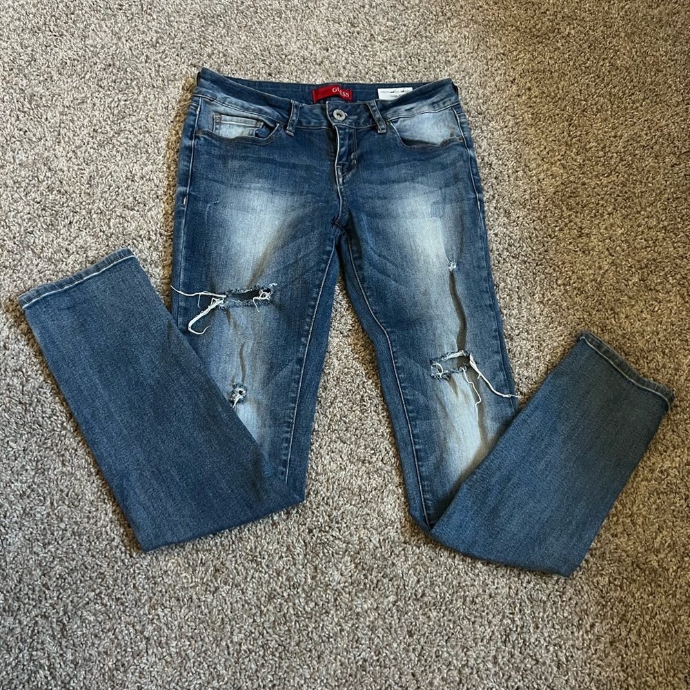 Guess Blue Distressed Skinny Jeans